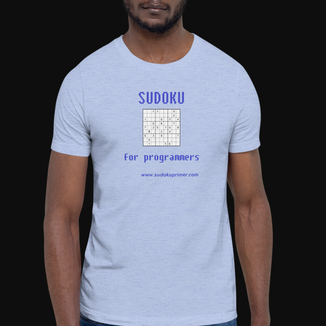 sudoku t-shirt with the text 'SUDOKU for programmers' with a puzzle numbered 0 through 8 instead of 1 through 9